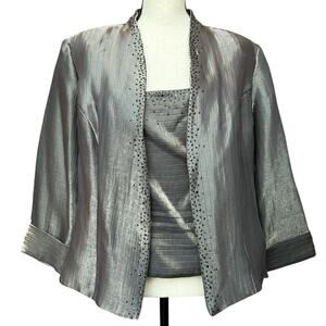 VTG J.R. Nites Carol Lin Women's 18 Jacket & Tank 2 Pc Set Olive Metallic Beaded